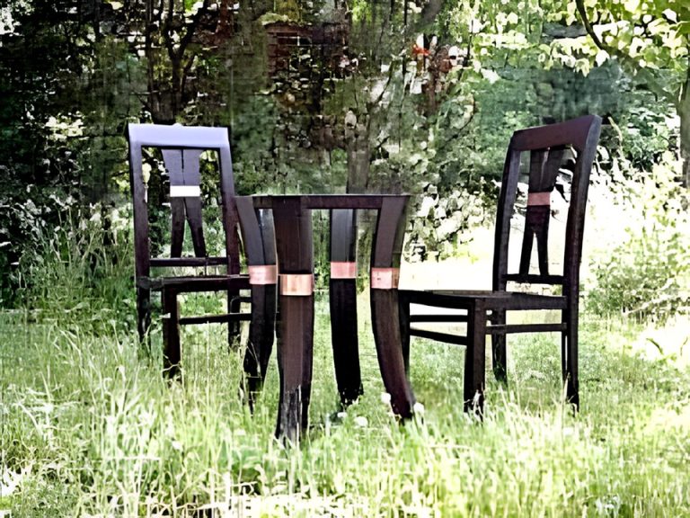 Asian-style dining with matching chairs and a glass-top table designed for Julietta Kennedy